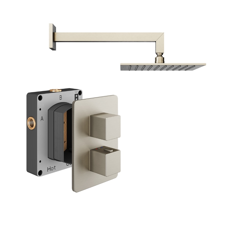 Product Cut out image of the Abacus Square Brushed Nickel 1 Outlet Shower Pack with Fixed Shower Head